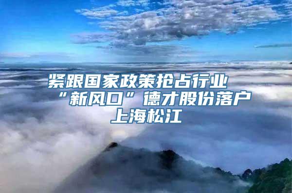 紧跟国家政策抢占行业“新风口”德才股份落户上海松江