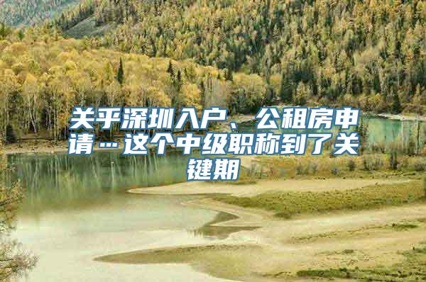 关乎深圳入户、公租房申请…这个中级职称到了关键期