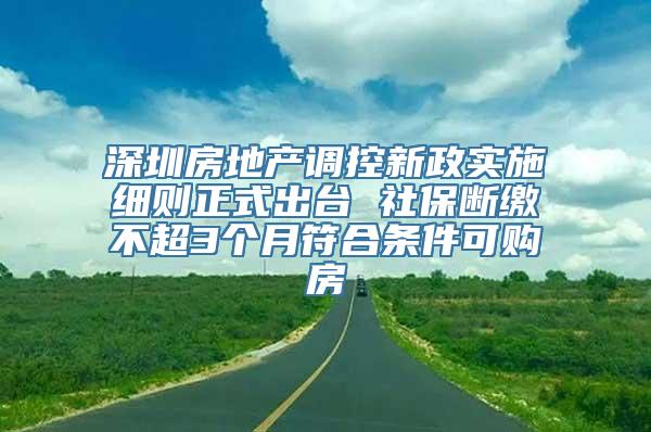 深圳房地产调控新政实施细则正式出台 社保断缴不超3个月符合条件可购房