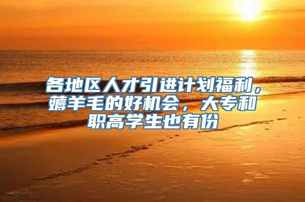 各地区人才引进计划福利，薅羊毛的好机会，大专和职高学生也有份