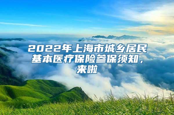 2022年上海市城乡居民基本医疗保险参保须知，来啦