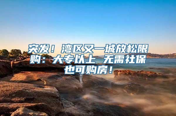 突发！湾区又一城放松限购：大专以上 无需社保也可购房！