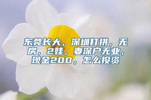 东莞长大，深圳打拼，无房，2娃，妻深户无业，现金200，怎么投资