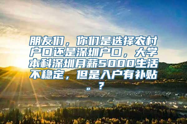 朋友们，你们是选择农村户口还是深圳户口，大学本科深圳月薪5000生活不稳定，但是入户有补贴。？