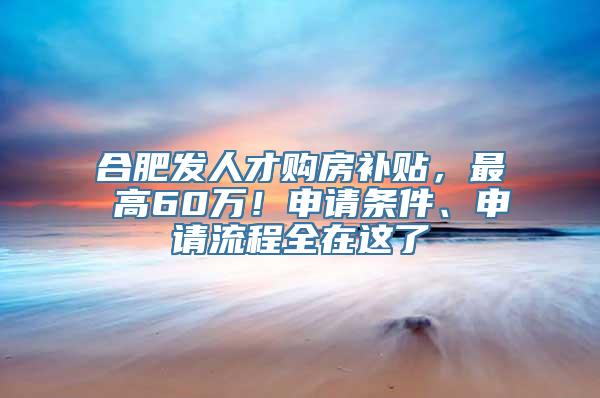 合肥发人才购房补贴，最 高60万！申请条件、申请流程全在这了