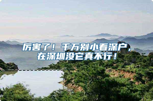 厉害了！千万别小看深户，在深圳没它真不行！
