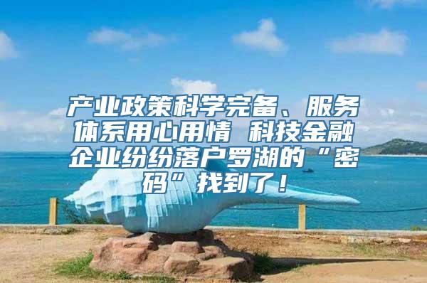 产业政策科学完备、服务体系用心用情 科技金融企业纷纷落户罗湖的“密码”找到了！