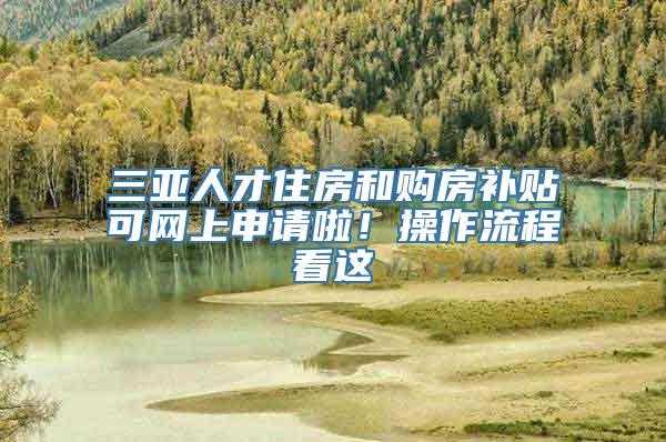 三亚人才住房和购房补贴可网上申请啦！操作流程看这→