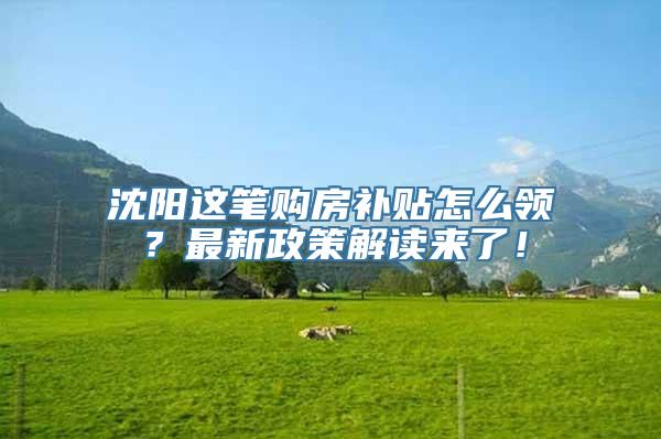 沈阳这笔购房补贴怎么领？最新政策解读来了！