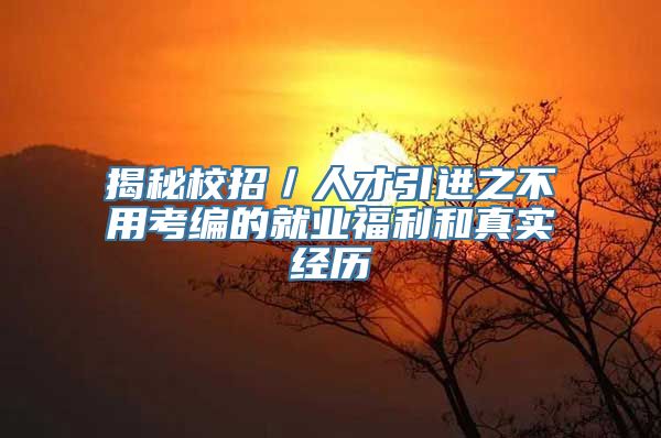 揭秘校招／人才引进之不用考编的就业福利和真实经历